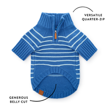 Load image into Gallery viewer, Blue Stripe Quarter-Zip Dog Sweater