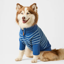 Load image into Gallery viewer, Blue Stripe Quarter-Zip Dog Sweater